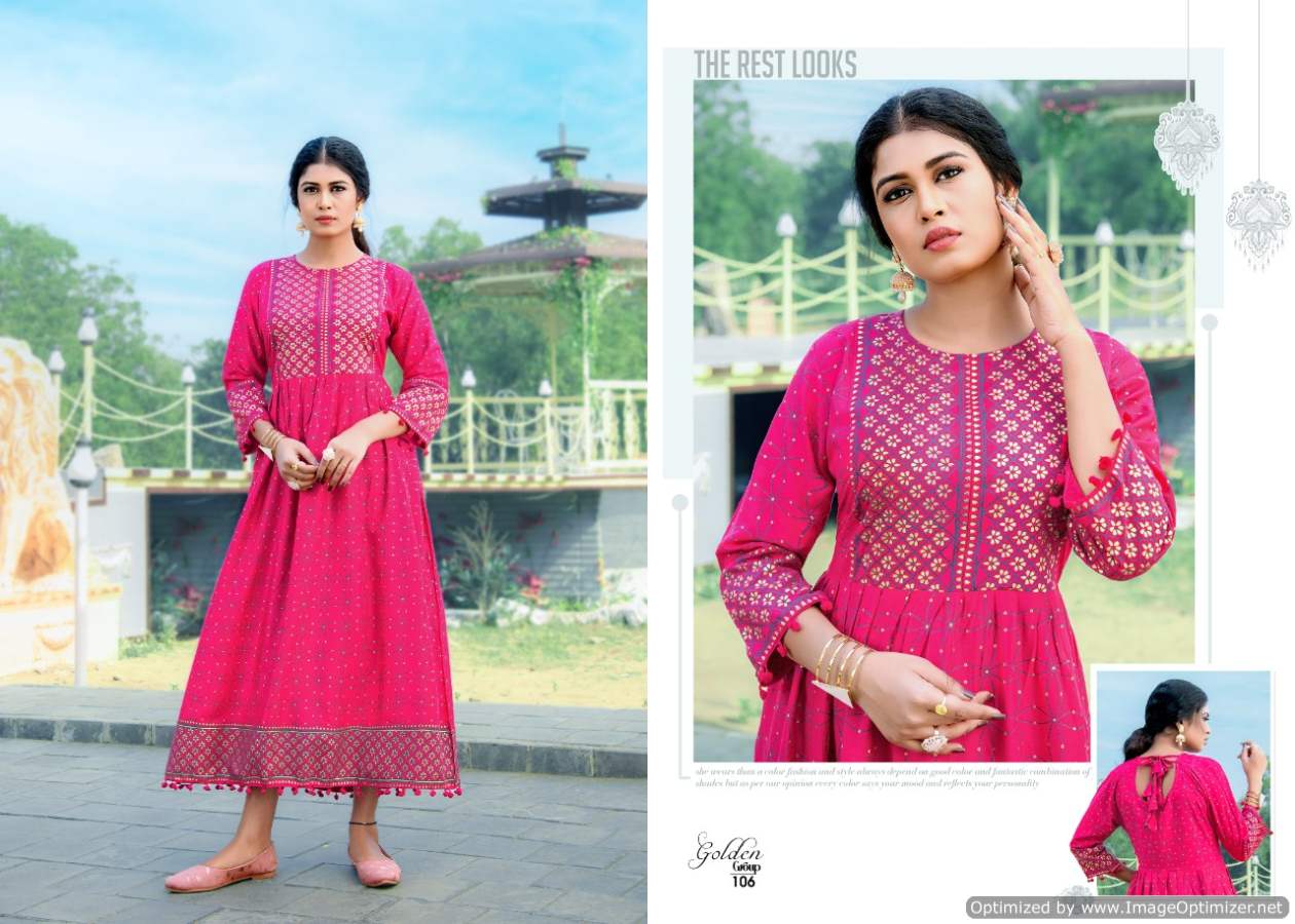 Golden Group Fancy Ethnic Wear Rayon Printed Designer Anarkali Kurti Collection
